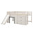 Full Size Low Loft Bed With Slide, Wood Loft Bed Frame With Storage Drawers And 2 Doors