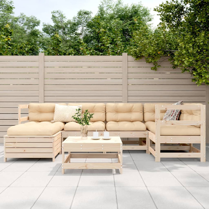 7 Piece Garden Sofa Set Solid Wood Douglas Fir, Naural Pine