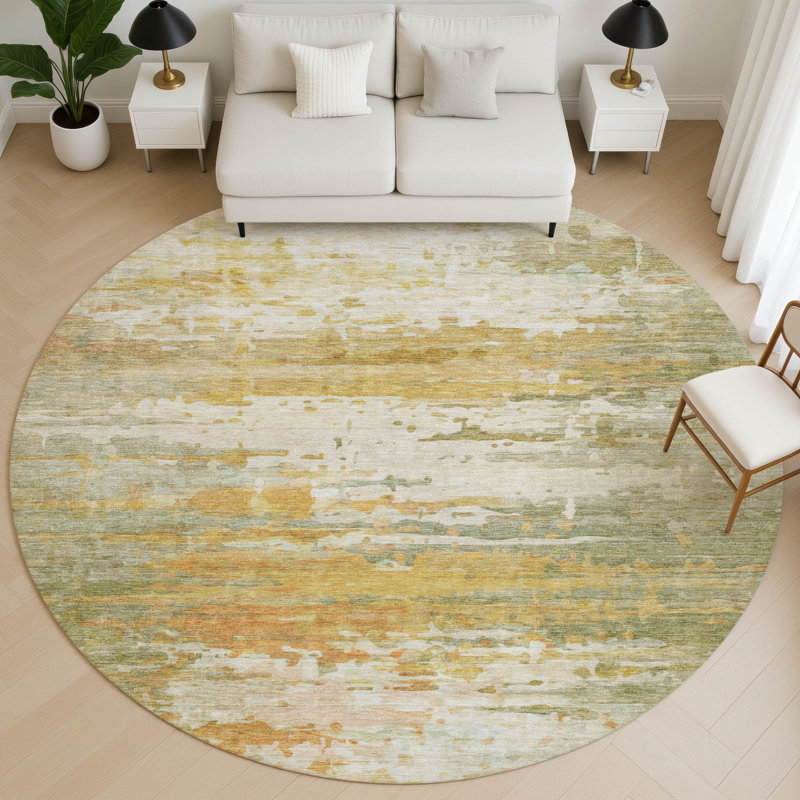 Premium Machine Washable Mayfield AMF2034 Abstract Rug, Aloe, 8' Round