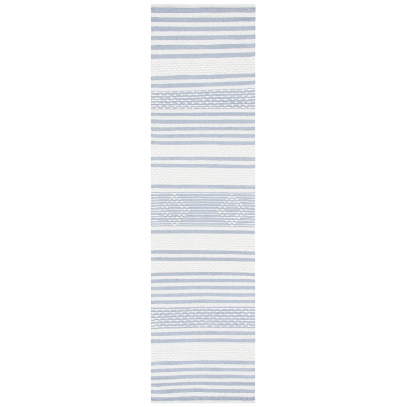 Adamsville Striped Hand-Woven Wool/Cotton Cream/Gray Area Rug, Runner 2'3" x 11'7"