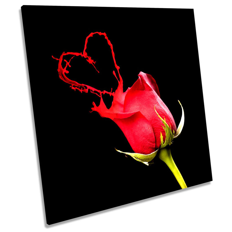 Red Rose Flower Love Heart - Wrapped Canvas Print, 40.6cm H x 40.6cm W x 2cm D