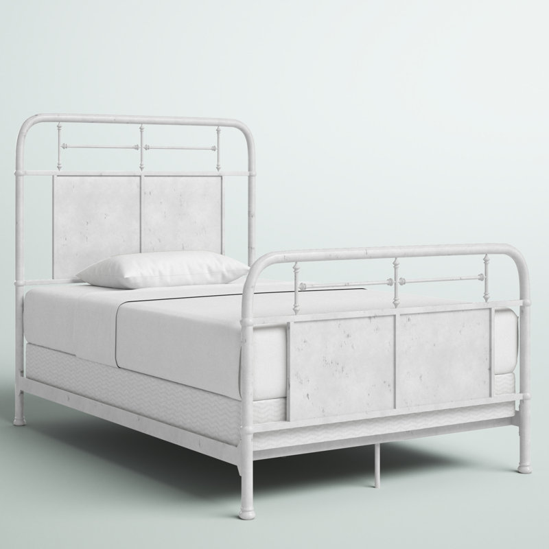 Estelina Metal Open-Frame Bed, California King, Distressed White