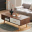 Table basse rectangulaire avec pieds en bois massif, tiroir coulissant pour le rangement, table moderne pour le salon-988909641
