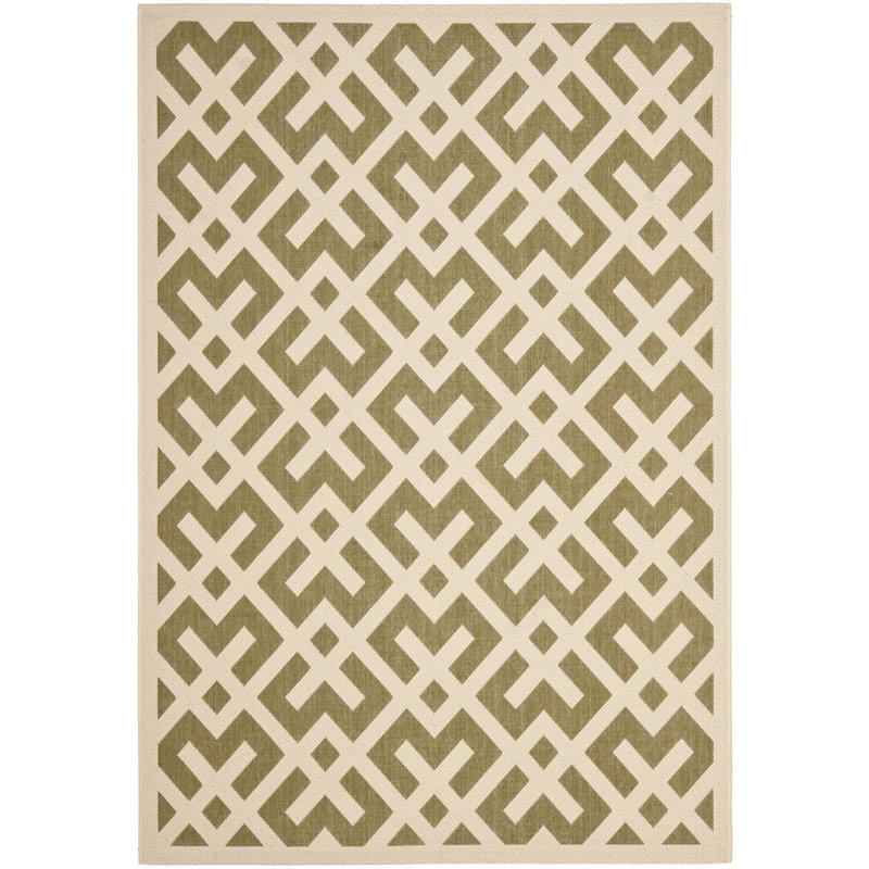Tapis intérieur / extérieur vert / os Arneshia, Rectangle 4 pi x 5 pi 7 po