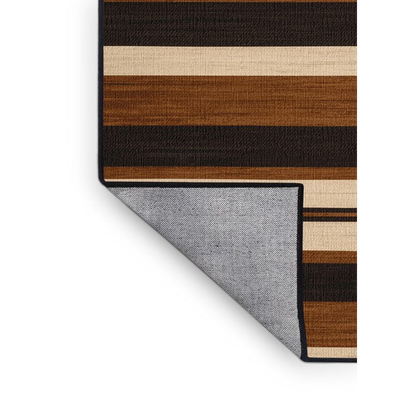 Washable Chestnut Cream Striped Area Rug, Square 8'