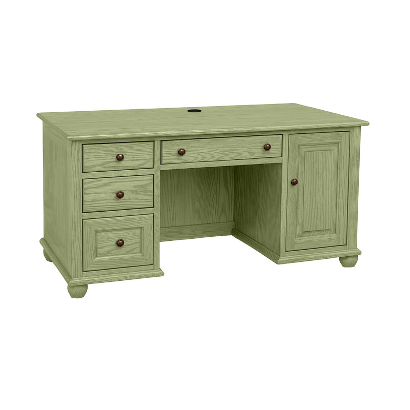 Bureau d'ordinateur en bois massif de chêne moderne avec rangement pour unité centrale, Summer Sage