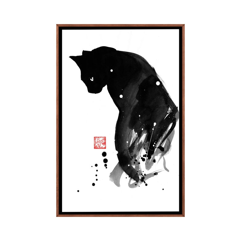 Chat A Tache by Péchane - Print on Canvas, Classic Brown Wood Framed, 66.04 cm H x 45.72 cm W
