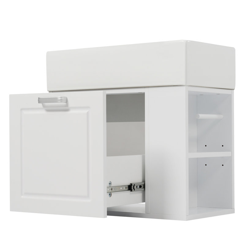 22" Single Floating Bathroom Vanity With Ceramic Sink, White