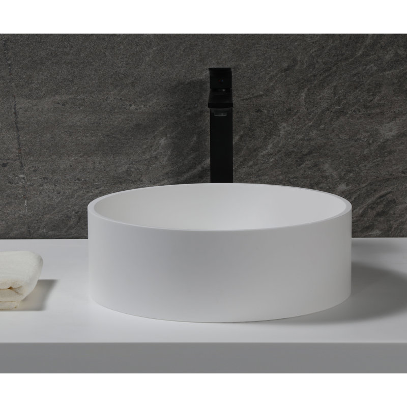 Matte White Resin Circular Bathroom Sink with Concealed Drain