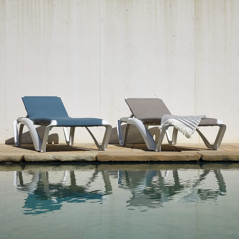Marina Outdoor Chaise Lounge, Atlantic Blue, White