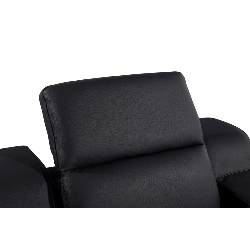 Divanitalia Top Grain Italian Leather Power Reclining Chair With Power Headrests, Black