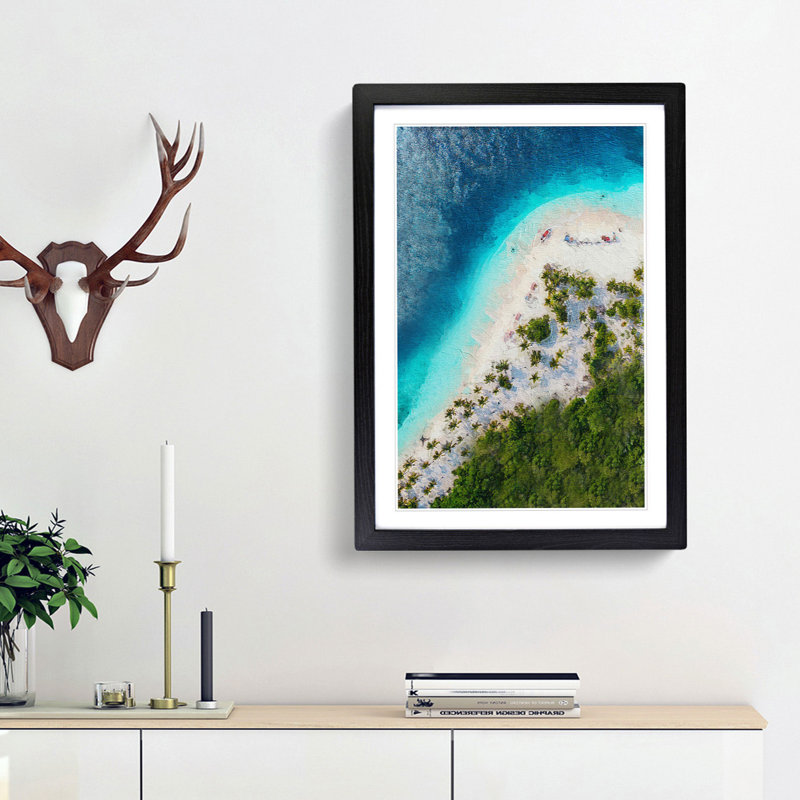 Beach In Caracas Venezuela - Single Picture Frame Painting, Black Framed, 63cm H x 45cm W x 2cm D
