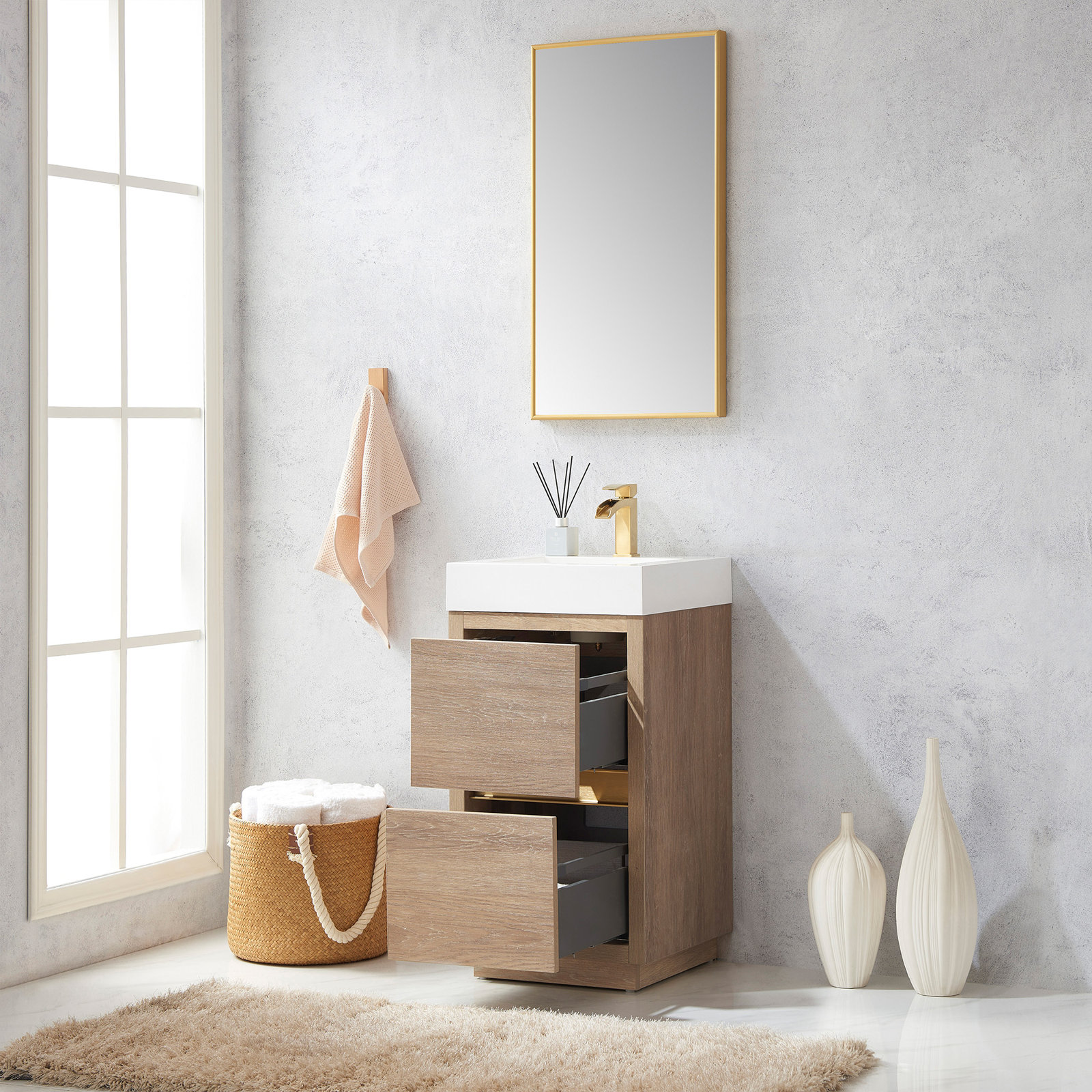Beira 17.7'' Single Bathroom Vanity, North American Oak, White