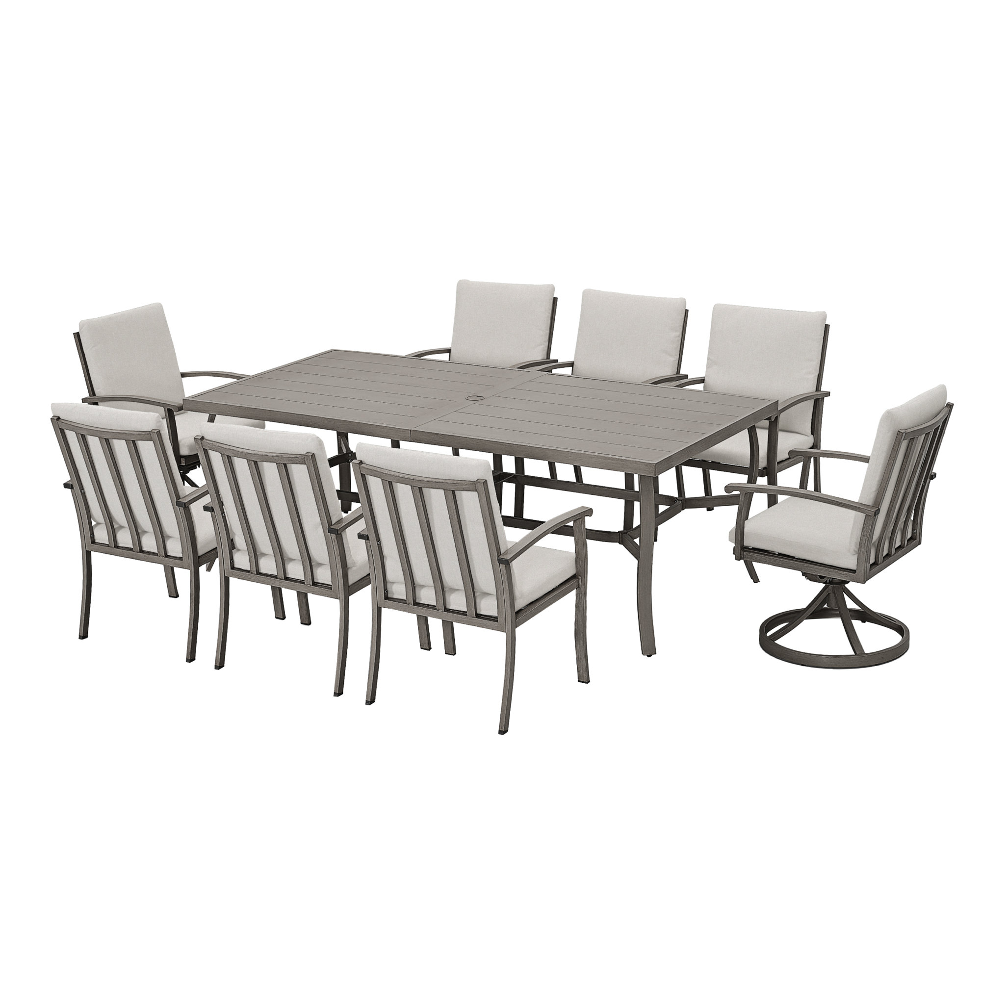 Colby Aluminum Patio Dining Set With 2 Swivel Dining Chairs, Dining Chairs And Washable Cushions, 8, Gray
