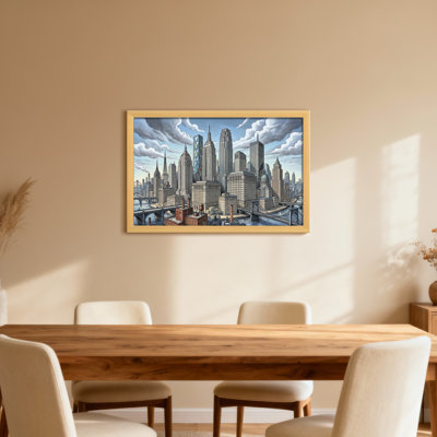Cityscape Skyline Buildings Clouds Bridge River Architecture Art