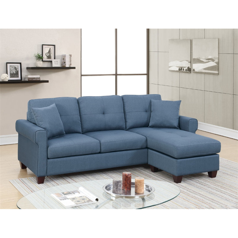 Canapé modulaire réversible en polyfibre bleu capitonné, Orienté à gauche (vu de face), Tissu bleu