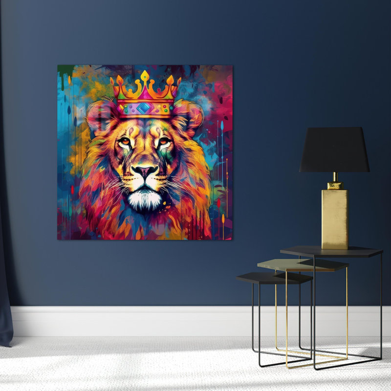 Illustration bohémienne colorée de lion de style bohème idéale pour la décoration moderne de la maison ou la décoration de mariage avec une décoration murale animal minimaliste