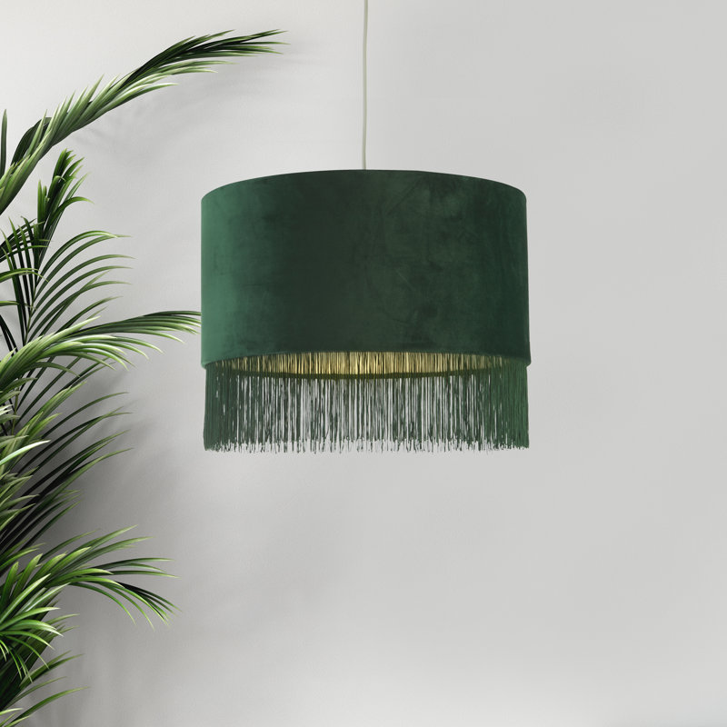 32cm H Faux Velvet Drum Pendant Shade ( Uno ), Green