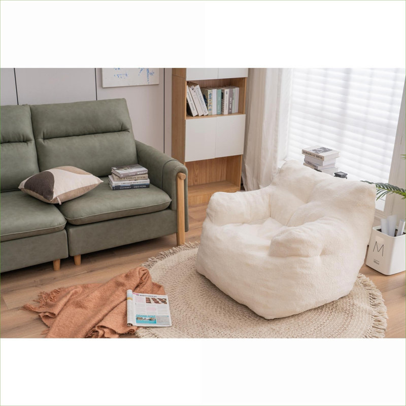 Fauteuil à billes à siège simple capitonné en tissu beige chaud et rembourré en mousse à mémoire de forme pour une détente intérieure