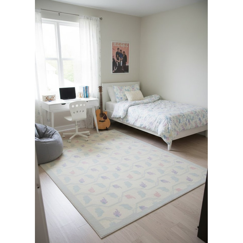 Tapis beige indien à motif floral Dhurrie 6X9