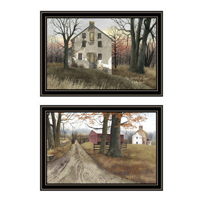 Trendy Decor 4U 2- Piece Vignette The Old Mill & A Road Home Black Framed Wall Art For Living Room, Bedroom Wall Art Print For Home Decor By Billy Jac