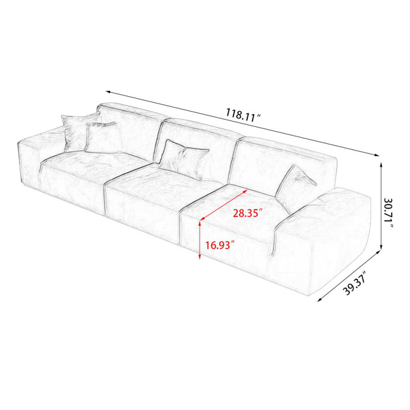 100% Polyester Modular Sofa cushion couch, 4, 30.71" H x 118.11" W x 39.37" D