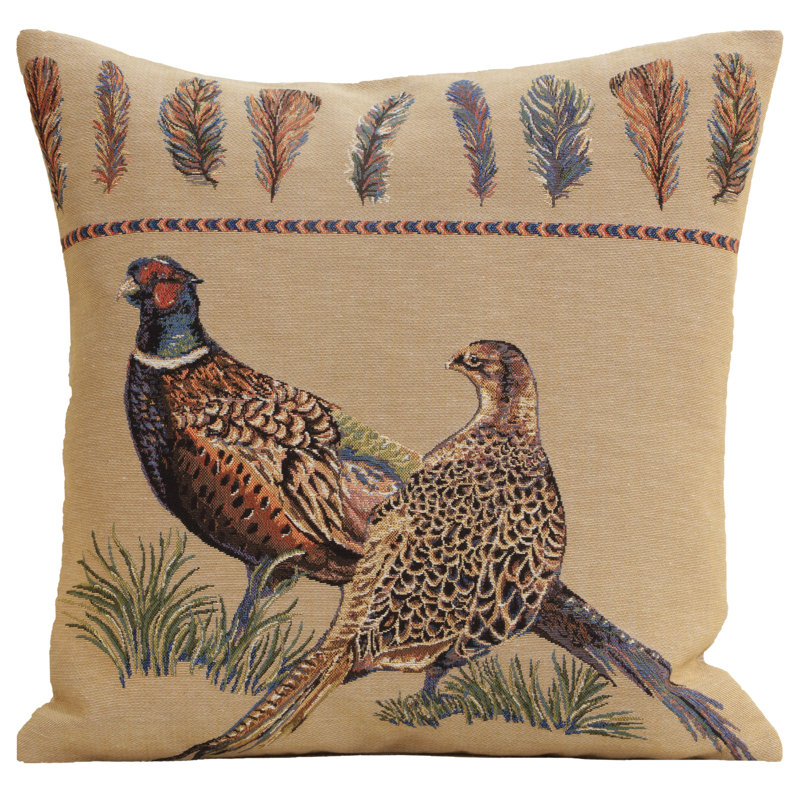 Pheasants Facing Left European Cushion Covers, Beige/Brown/Green Pheasants 1