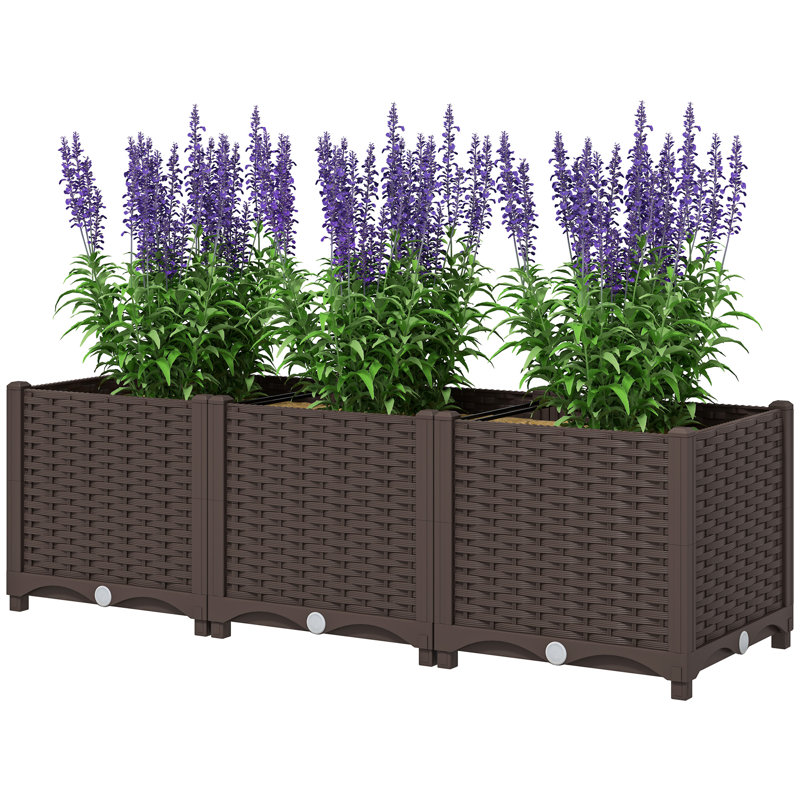 Plastic Raised Garden Bed, 4 X 1 X 1 Ft Outdoor Flower Box With Drainage Holes For Vegetables, Herbs, Brown, Brown