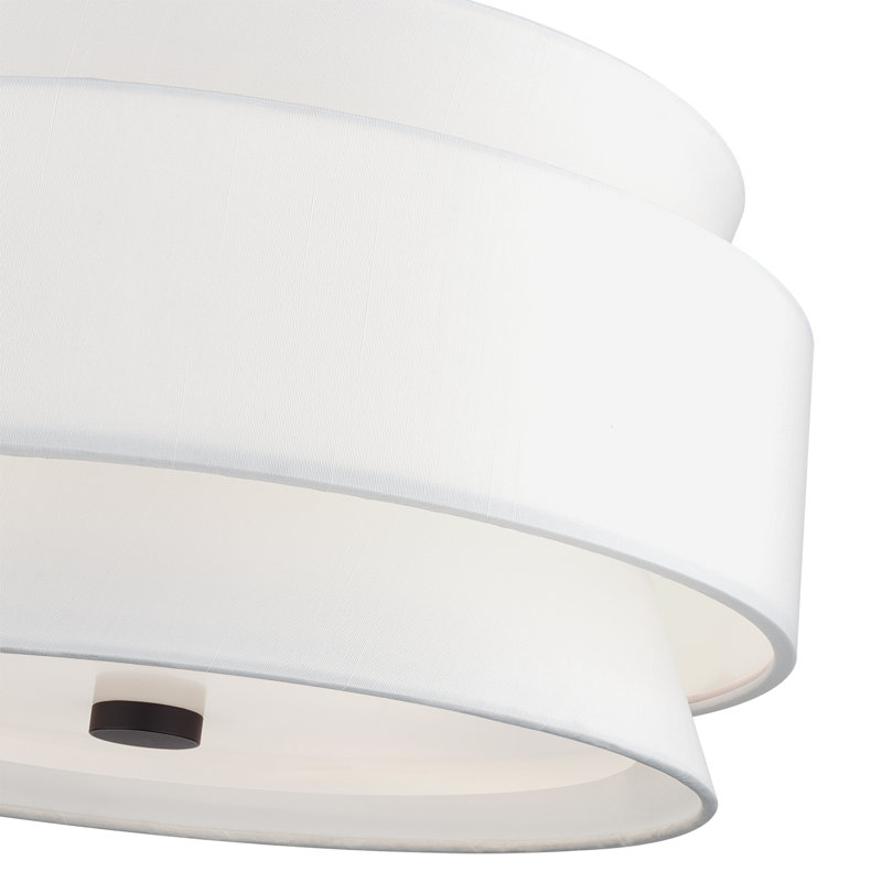 5 Light Bronze Pendant Chandelier With Hand Crafted Off-White Fabric Hardback Shades, Bronze