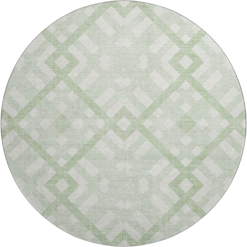 Premium Machine Washable Mayfield AMF616 Geometric Rug, Mint, 8' Round