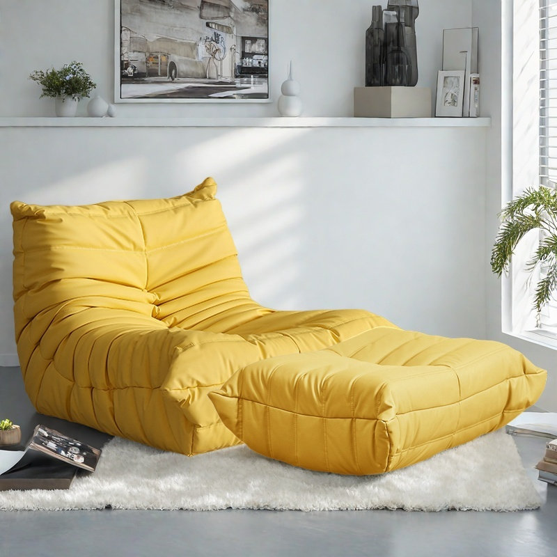 Canapé à billes rétro de luxe, Similicuir jaune