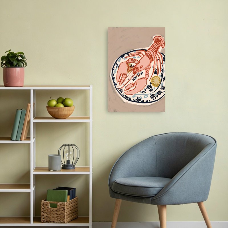 Art mural côtier rose, homard rose, H 24 po x l 16 po