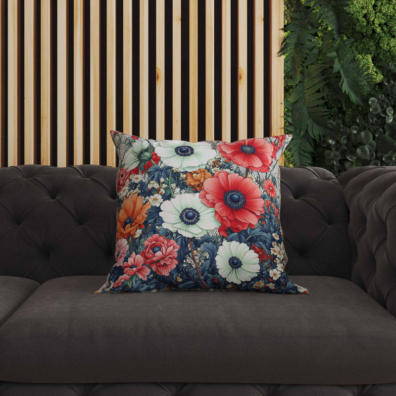 Coussin intérieur / extérieur Floral Array, Carré 20 po, Bleu/rouge/orange