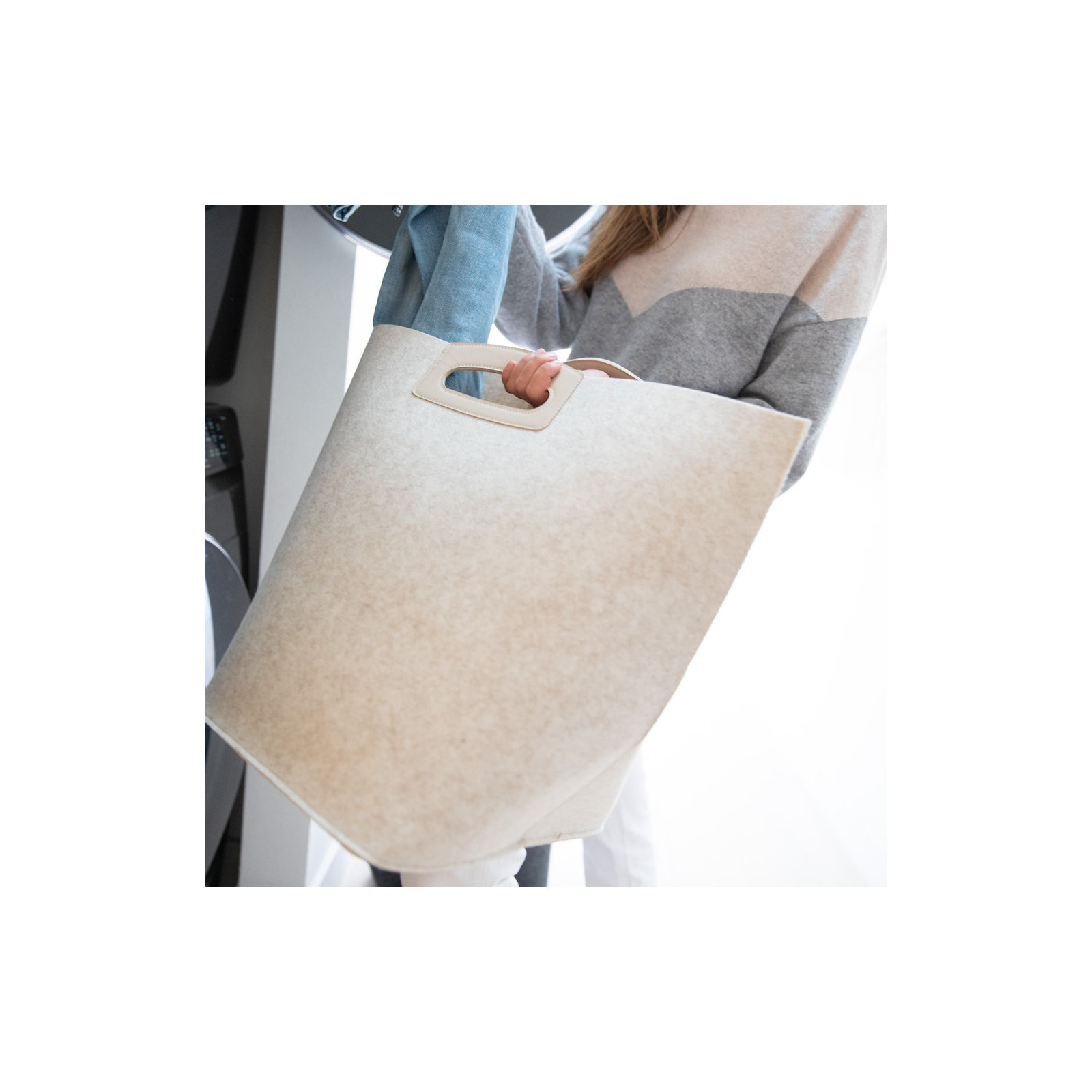 Handle Felt Storage Bin, Beige