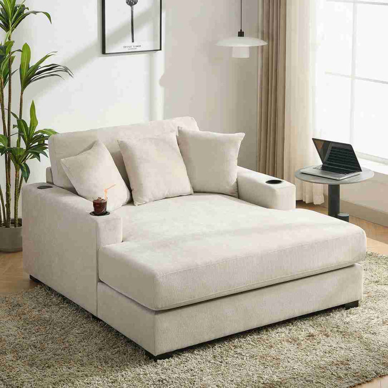 Très grand canapé-lit de style moderne, Crème, crème, H 35 po x l 60,60 po x P 55 po