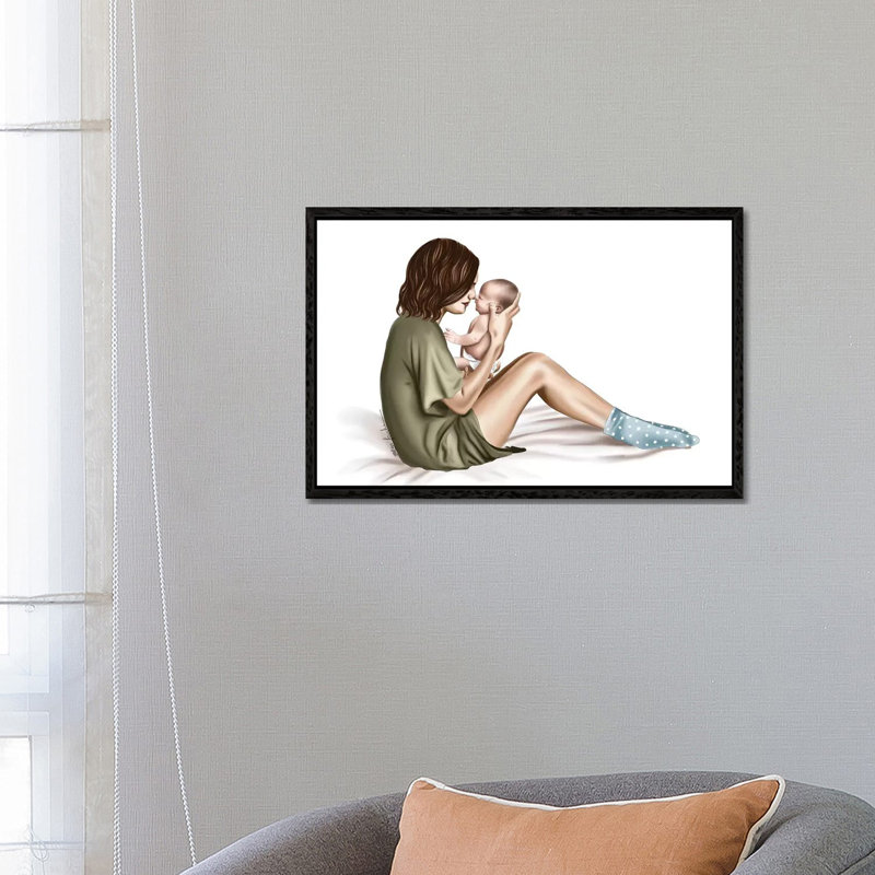 Mother And Baby by Elza Fouche - Painting on Canvas, Black Framed, 45.72cm H x 66.04cm W x 3.81cm D