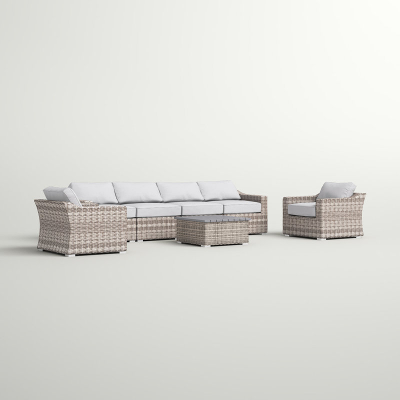Dayse Fully Assembled 6 - Person Seating Group with Cushions |All-weather wicker sectional, Mixed Gray