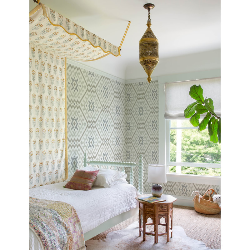 Papier peint Solola Chartreuse Ikat, Gris