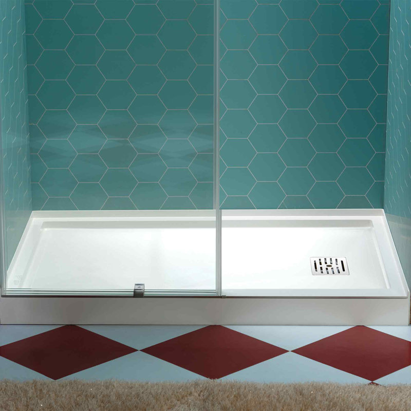 WOODBRIDGE 60 In. X 36 In. Solid Surface Shower Pan Base, Alcove Installation With Drain Options, Slip-Resistant & Mold-Resistant