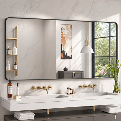 Lunara 1.18" Deep Rounded Corner Rectangular Bathroom Wall Mirror with Premium Tempered Glass & Aluminum Alloy Framed