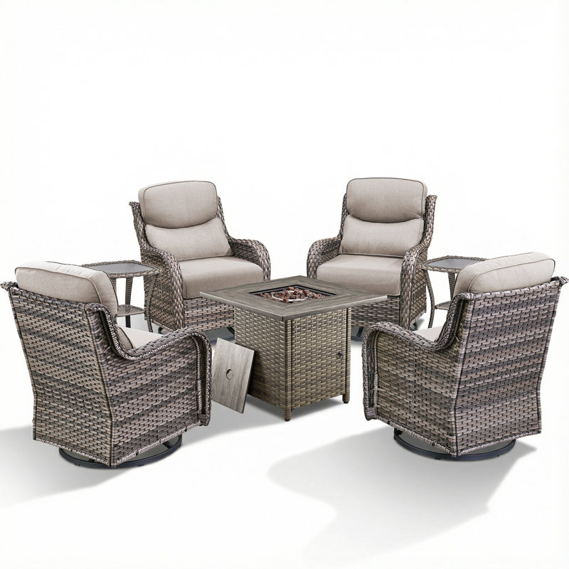 Ensemble de conversation d'extérieur en rotin 4 personnes Anner, Beige, Gris