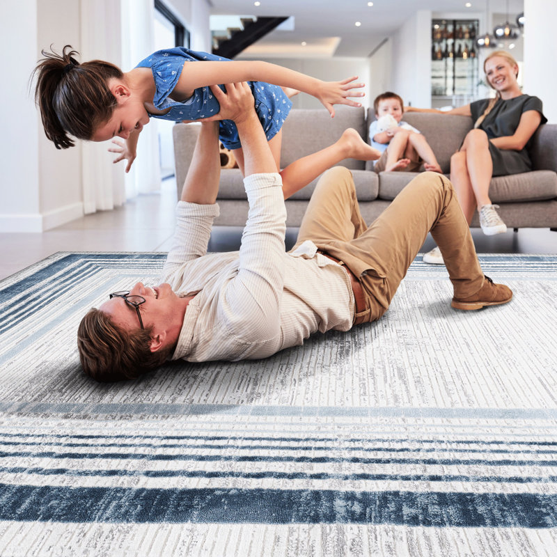 Blue// Area Rug - , And Pet- For Living Room, Bedroom, Dining Room With Blue//border Pet-, Non-shedding Home Office,