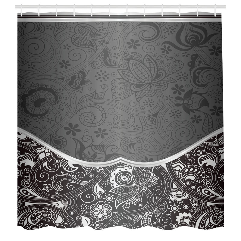 Oriental Green and Gold Floral Fabric Shower Curtain