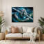 Art mural en métal Sciifi Space station orbiting Earth Blue