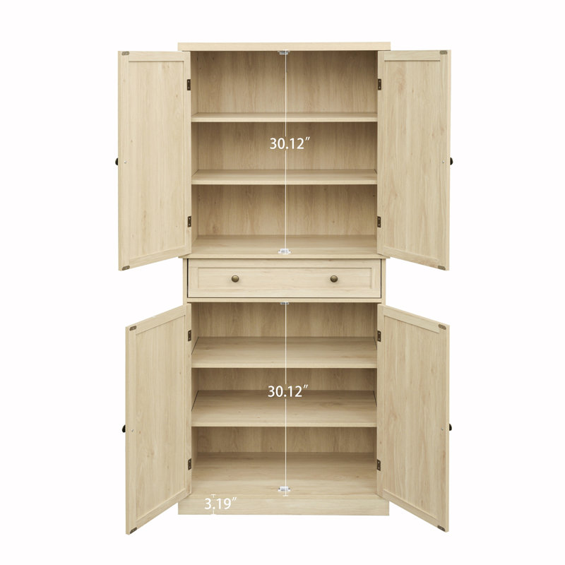 Storage Cabinet of 4 Door Cabinet with 1 Drawer,4 Adjustable Inner Shelves, Natural