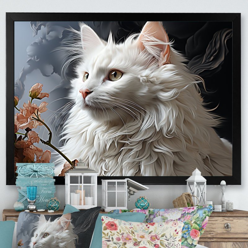 American Curl Curiosity Cat I - Chat, art mural, salon, H 16 po x l 32 po x P 1 po, Cadre simple noir