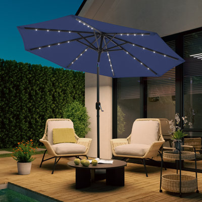 Parasol de patio rond de 9 pi avec grande table à baldaquin pour jardin, terrasse et piscine