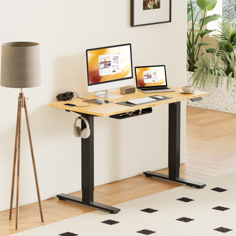 Bureau debout à hauteur ajustable Eric, bureau 100% bambou, H 45,7 po x l 48 po x P 24 po, Noir
