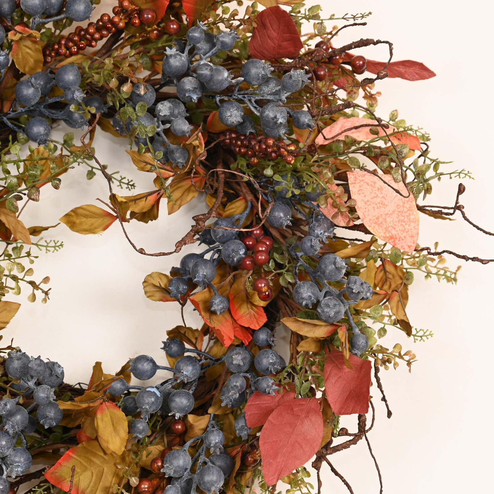 24" Handcrafted Berry Thanksgiving Wreath, Orange;Blue