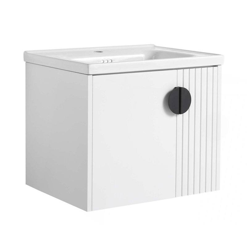 Meuble-lavabo de salle de bain avec lavabo, pour petite salle de bain, meuble-lavabo avec porte à fermeture douce, Blanc, 24"